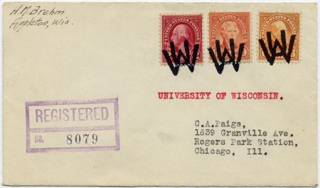 US Wisconsin, Madison 634, 638, 641 Fancy Cancel Cover, "UW"