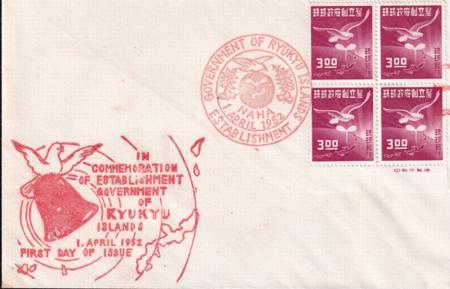 US Possessions - Ryukyu Islands 18 Possessions VF Imprint block of 4