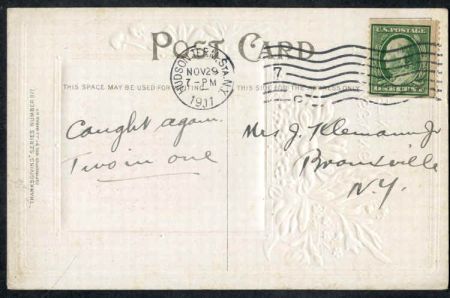 US 352 Washington / Franklins Used F + PFC Paste Up Single on PPC Nov 29. 1911 cv 350.00++