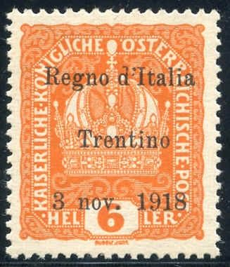 Austria N35 Italian Occupation - Trentino Hinged VF Signed Avi - Rare Genuine cv $125