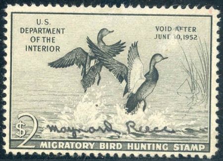 US RW18 Duck Stamp F - VF No Gum Used - Signed by Artist Maynard Reece