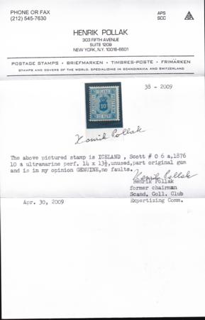 Iceland O6a F H Ultramarine Dist OG cv 475.00 Pollak Cert