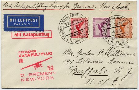 Germany 1930 Catapult Cover Bremen - NY (Sep 16)