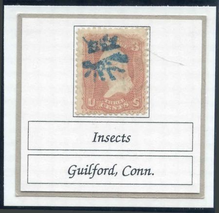 US 65 Early Classics Fancy Cancel F Used Guilford, CT INsects in blue sound stamp