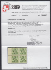 Liechtenstein 59a VF - XF NH 2 plate flaws UL and LR Block of 4 marxer cert