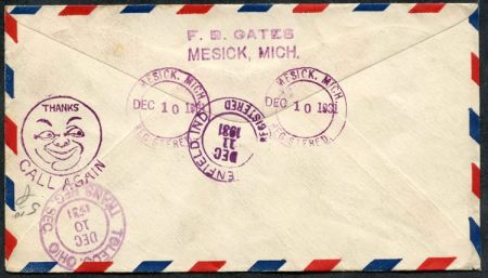 US Michigan, Mesick 702, C11 Fancy Cancel Cover, Smiling Face