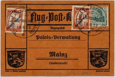 Germany 1912 Airmail Postal Card with 1m Gelber Hund Error