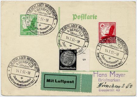 Germany 1937 Glider Meet Airmail Postal Card