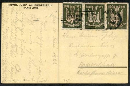 Germany 1923 Early Airmail PPC of Hamburg Hotel