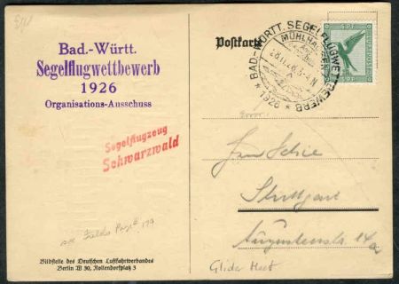 Germany 1926 Glider Flight Card for Meet