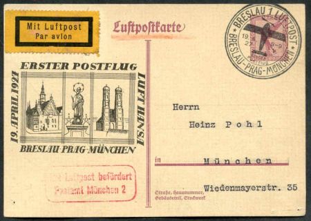 Germany 1927 First Flight Card Breslau - Prague-Munich