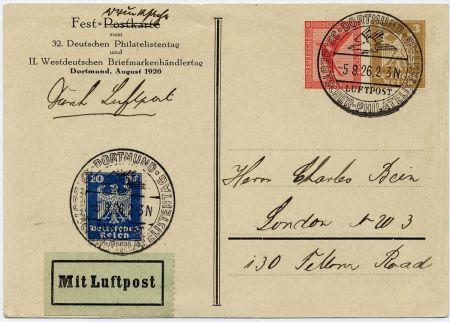 Germany 1926 Airmail Cover for German Stamp Day