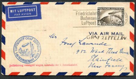 Germany 1929 Zeppelin 1st No. Am. Flight Cover with C37