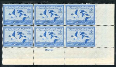 US RW15 Duck Stamp NH VF - XF LR Plate Block of 6 cv 400.00