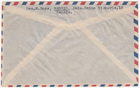 Spain 1939 C99 on Airmail Cover Signed by Avator C49 on airmail cover to New York signed by Heraclio Alfaro Fournier, Aviator