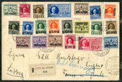 Vatican 35 - 40 + Q1-15 Registered Cover to Lugano Switzerland Oct. 15 1934