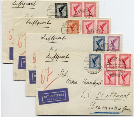 Germany 1932 4 Airmail Covers to SS Stuttgart