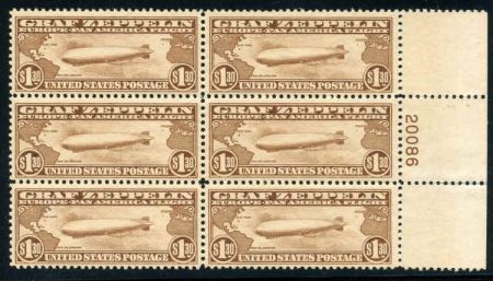 US C14 VF Rt Plate Block number 20086 Pristine NH but gum slightly short at right few perfs expertly rejoined in selvedge