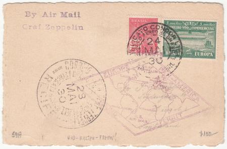 Brazil 1930 Zeppelin Flight on VF Card, S.59A