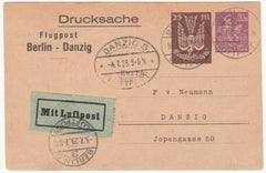 Danzig 1923 Airmail Postal Card, Berlin - Danzig