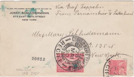 Brazil 1930 Zeppelin Flight Cover to NY