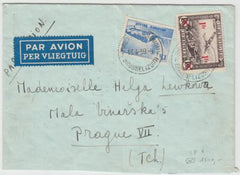 Belgium 1939 Early Airmail Cover sent to Prague, Czechoslovakia