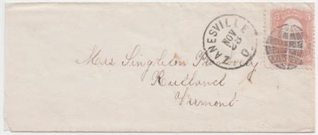 US 65 Early Classics Zanesville, OH Globe Fancy Cancel to Rutland, VA Superb Strike