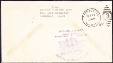 US 1933 C18 FDC Miami, FL with Green and Gray Linprint Cachet