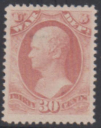 US O120 Officials VF - XF Hinged 30 Cents, Soft Paper, Thin Spot, Fresh cv $225