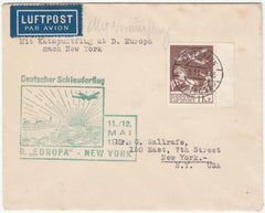 Denmark 1933 Catapult Cover, Europa - New York K137