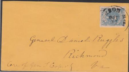 US Back Of Book - Confederate States of America 2a Light Blue XF Jumbo Margins on Fresh Cover, Jackson Miss Oct 31 to Richmond, Spectacular