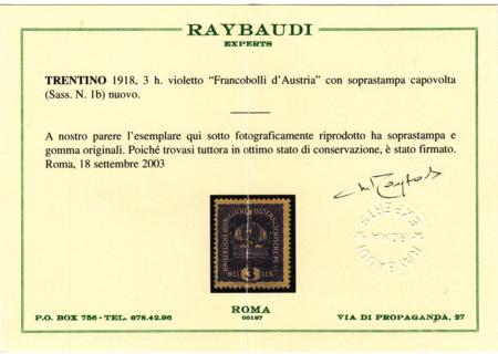 Austria N33b Italian Occupation - Trentino Mint LH F - VF Inverted Overprint - Raybaudi Cert cv $125