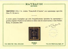 Austria N33b Italian Occupation - Trentino Mint LH F - VF Inverted Overprint - Raybaudi Cert cv $125