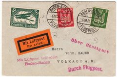 Germany 1925 Early Airmail Cover from Baden, Franking on front and back