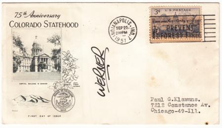 US 1001 FDC Signed by Cartoonist Charles Werner