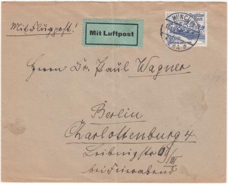 Germany 1935 European sized Gray Airmail cover from Munich