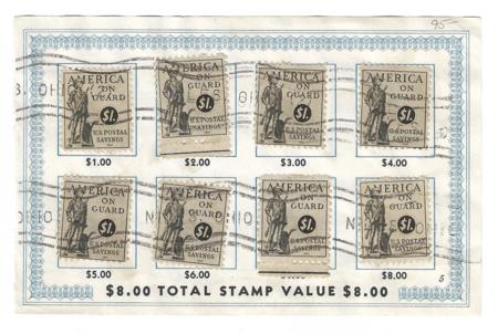 US PS14 Savings Stamps on page 5+6 from horizontal book