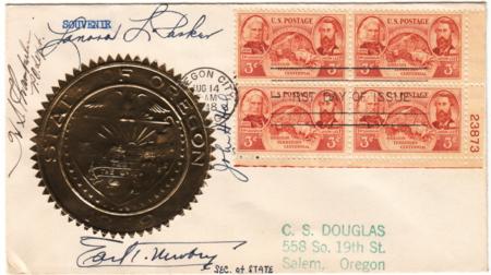 US 1948 964 FDC Signed by OR Gov. Hall and Sec of State Newbry