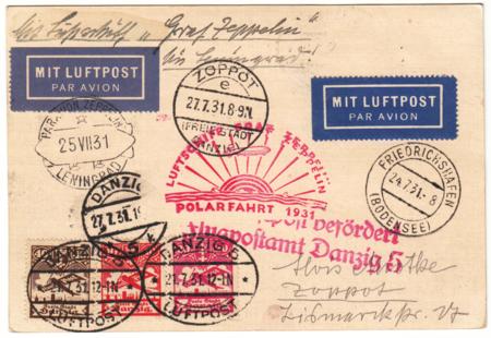 Danzig 1931 Zeppelin Polar Flight Card to Ship Leningrad