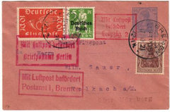 Germany 1921 Early Airmail on Small Sized Postal Cover from Bremen