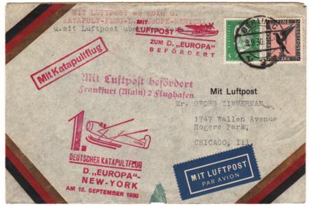 Germany 1930 Catapult Cover, Europa - New York