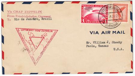 Germany 1933 Zeppelin So. America Flight Cover Front with C43