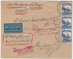 Germany 1930 Catapult Cover, Europa - NY via Koln/Cherbourg with letter.