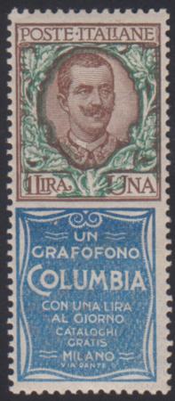 Italy 89d VF - XF Mint NH "Grafofono Columbia" Amazingly Mint and Fresh! cv 1,800