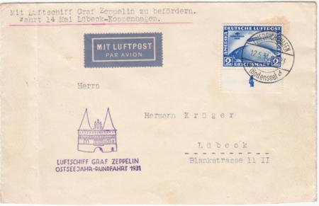 Germany 1931 C38 var. VF on Ostseejahr Flight to Luebeck