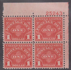 US J87 Postage Due XF NH Plate Block of 4