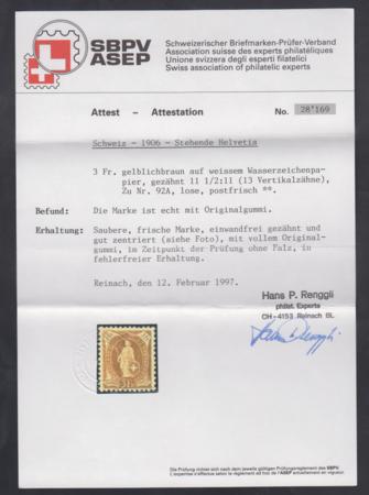 Switzerland 111 F - VF Mint NH Pristine, Renggli Cert. cv $700