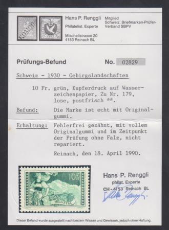Switzerland 185 VF - XF Mint NH Renggli Cert. cv $625