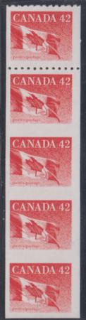 Canada 1394a-5a XF NH Transitional Vertical Strip of 5 w/ Top Stamp Perfs - cv $700