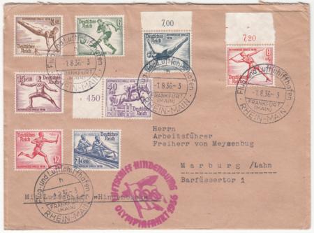 Germany 1936 Olympic Flight Cover with B82-89